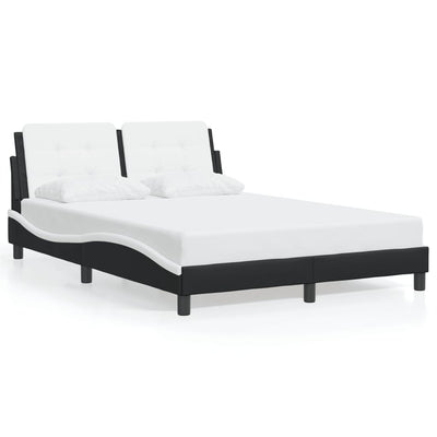 Bed Frame with LED Light Black and White 137x187 cm Double Size Faux Leather