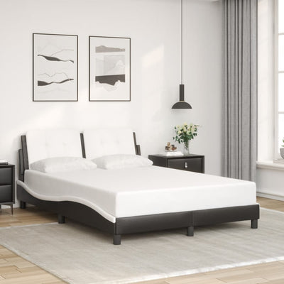 Bed Frame with LED Light Black and White 137x187 cm Double Size Faux Leather Payday Deals