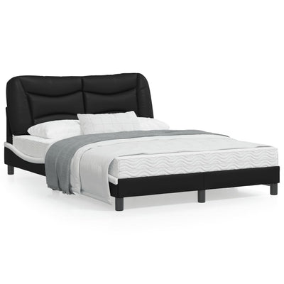Bed Frame with LED Light Black and White 137x190 cm Faux Leather