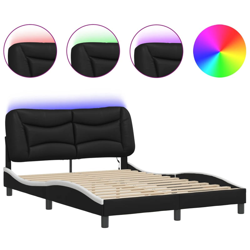 Bed Frame with LED Light Black and White 137x190 cm Faux Leather Payday Deals