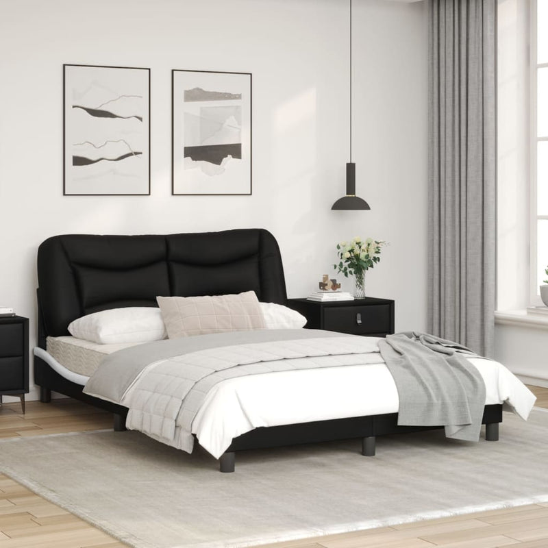 Bed Frame with LED Light Black and White 137x190 cm Faux Leather Payday Deals