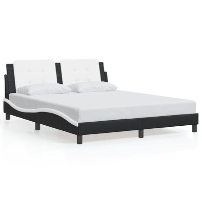 Bed Frame with LED Light Black and White 153x203 cm Queen Size Faux Leather