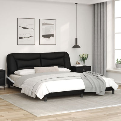 Bed Frame with LED Light Black and White 183x203 cm King Size Faux Leather Payday Deals