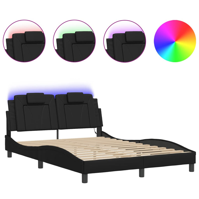 Bed Frame with LED Lights Black 137x187 cm Double Size Faux Leather Payday Deals