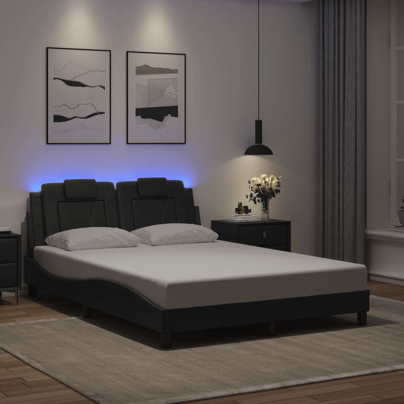 Bed Frame with LED Lights Black 137x187 cm Double Size Faux Leather Payday Deals