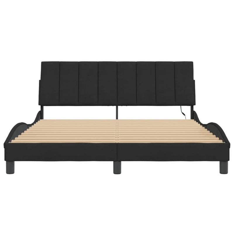 Bed Frame with LED Lights Black 153x203 cm Queen Size Velvet Payday Deals