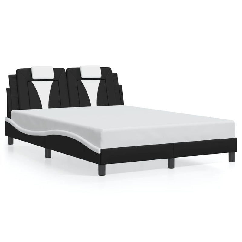 Bed Frame with LED Lights Black and White 137x187 cm Double Size Faux Leather Payday Deals