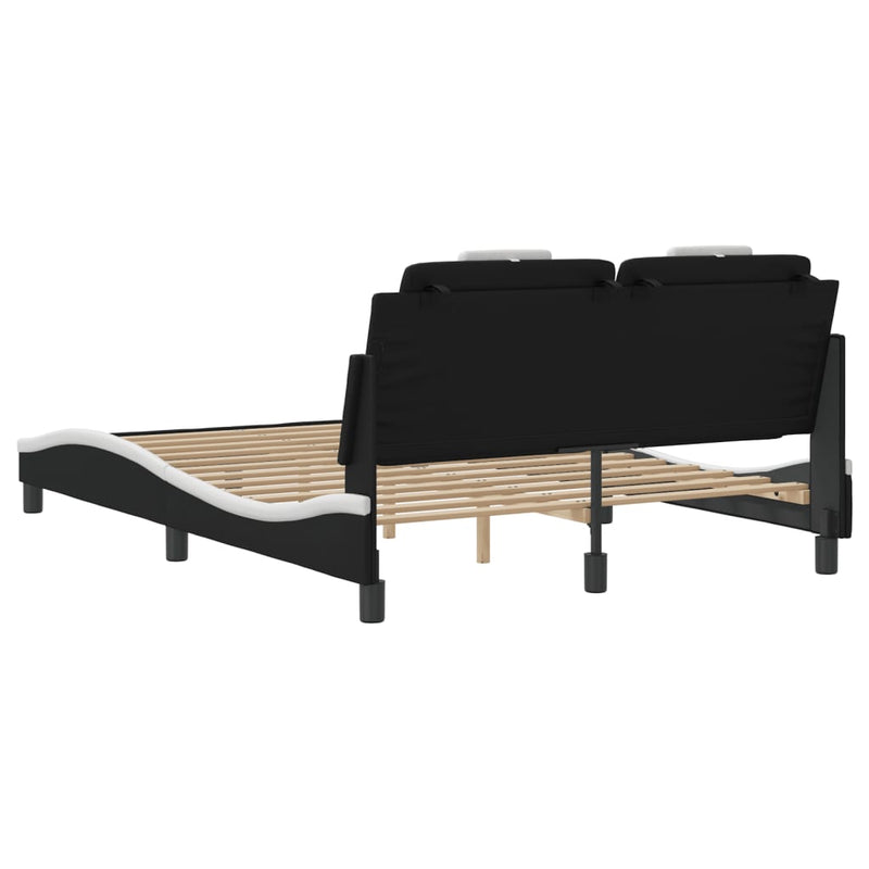 Bed Frame with LED Lights Black and White 137x187 cm Double Size Faux Leather Payday Deals