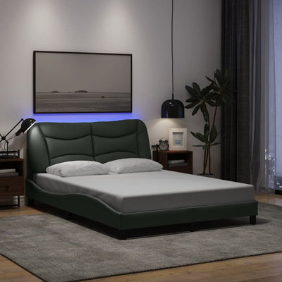 Bed Frame with LED Lights Dark Grey 137x187 cm Double Size Fabric Payday Deals