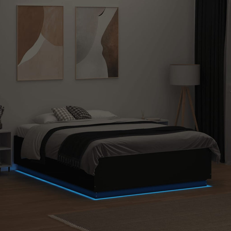 Bed Frame with LED without Mattress Black 135x190 cm Payday Deals
