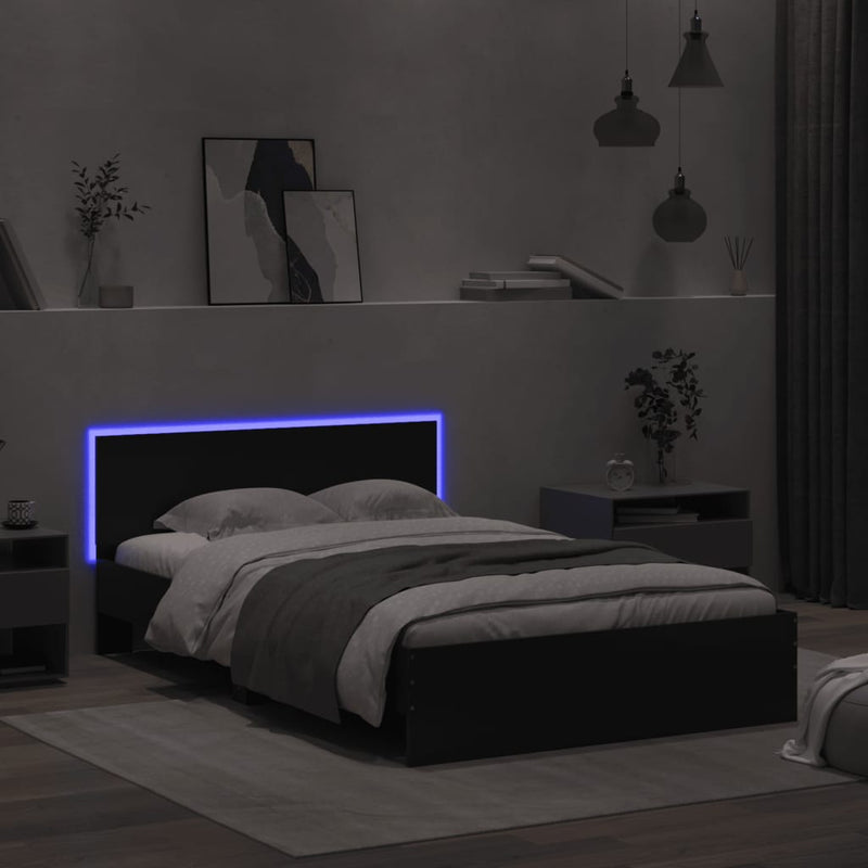 Bed Frame with LED without Mattress Black 135x190 cm Payday Deals