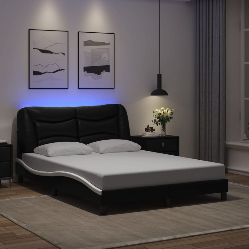 Bed Frame with LED without Mattress Black and White 137x187 cm Double Payday Deals