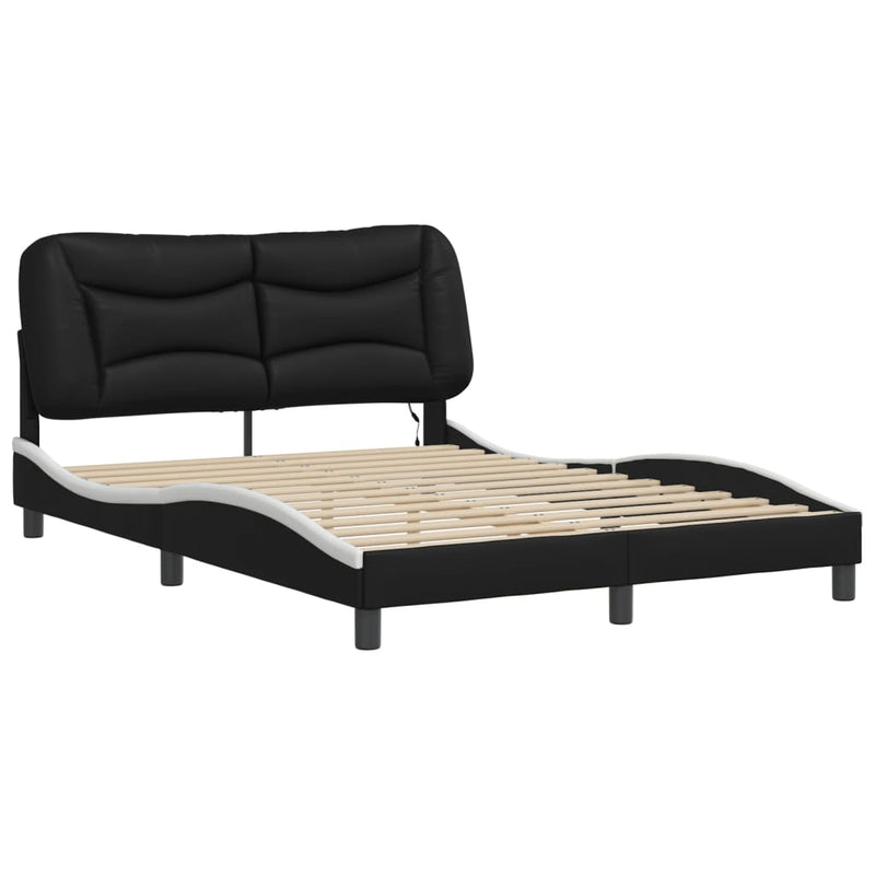 Bed Frame with LED without Mattress Black and White 137x187 cm Double Payday Deals