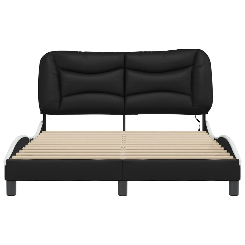 Bed Frame with LED without Mattress Black and White 137x187 cm Double Payday Deals