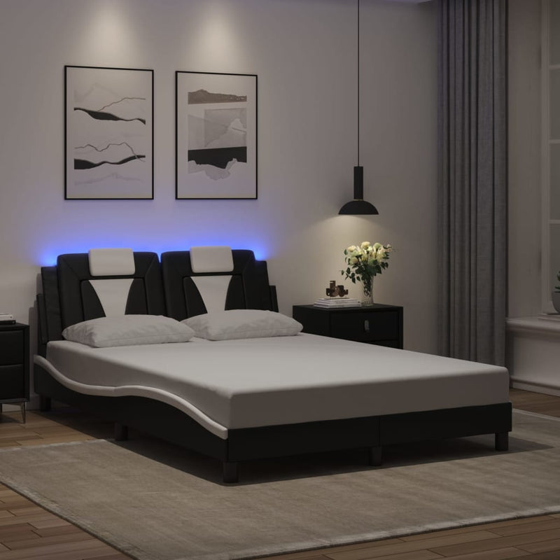Bed Frame with LED without Mattress Black and White 137x187 cm Double Payday Deals