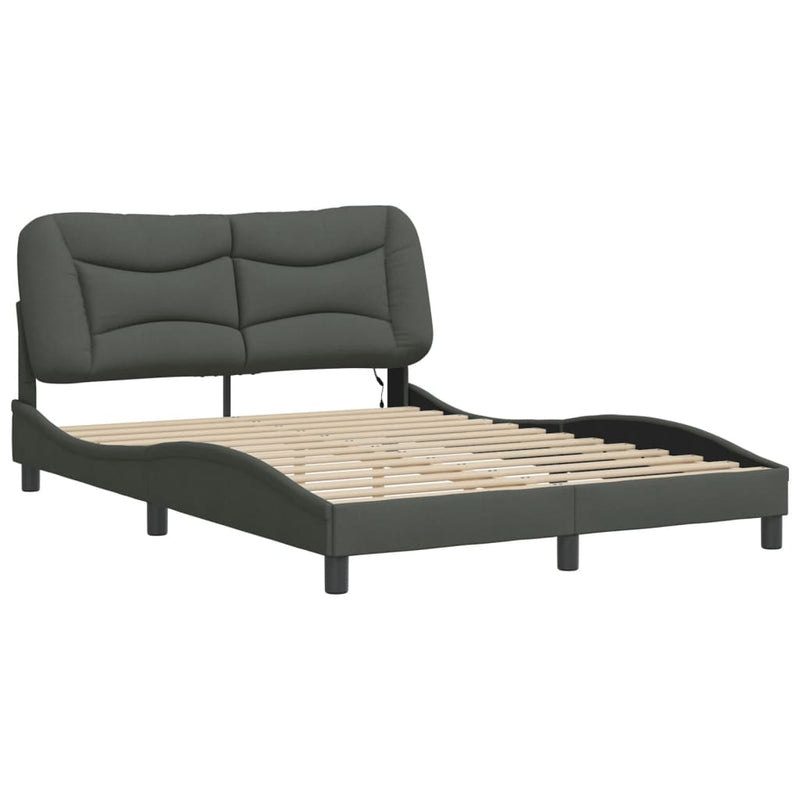 Bed Frame with LED without Mattress Dark Grey 137x187 cm Double Fabric Payday Deals