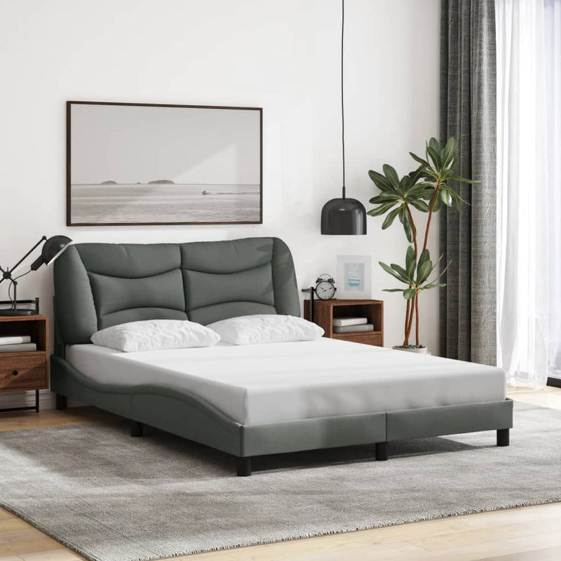 Bed Frame with LED without Mattress Dark Grey 137x187 cm Double Fabric Payday Deals
