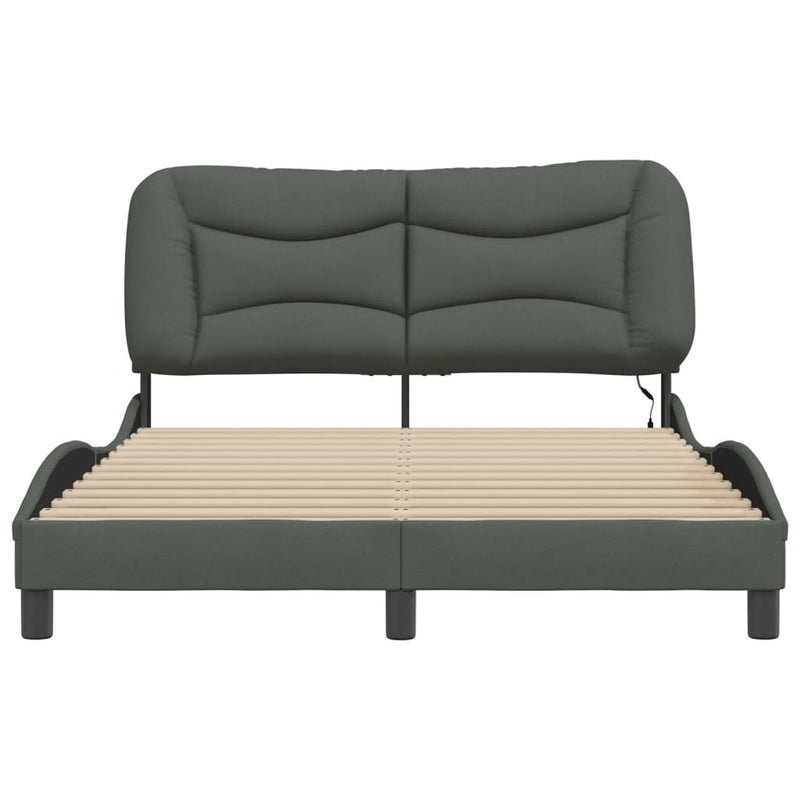 Bed Frame with LED without Mattress Dark Grey 137x187 cm Double Fabric Payday Deals