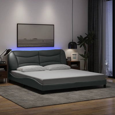 Bed Frame with LED without Mattress Dark Grey 183x203 cm King Fabric Payday Deals