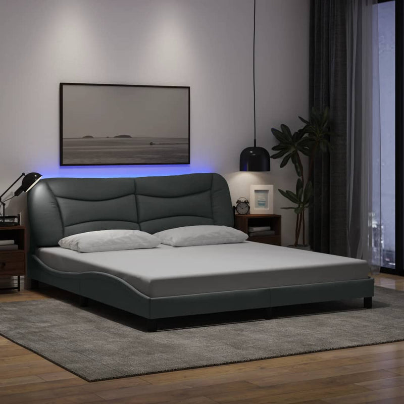 Bed Frame with LED without Mattress Dark Grey 183x203 cm King Fabric Payday Deals