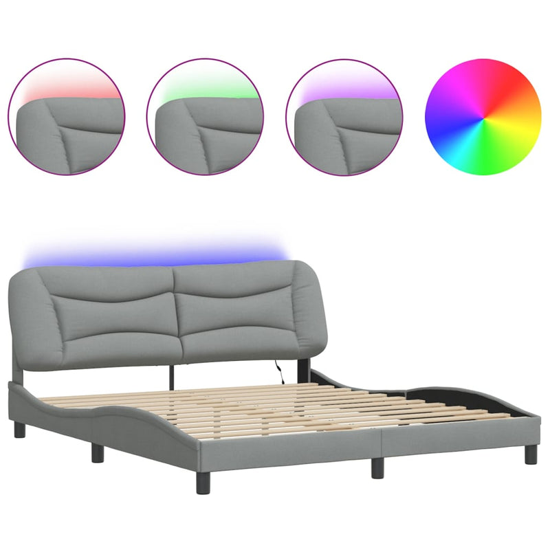 Bed Frame with LED without Mattress Dark Grey 183x203 cm King Fabric Payday Deals