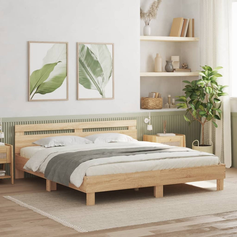 Bed Frame with LED without Mattress Sonoma Oak 183x203 cm King Payday Deals