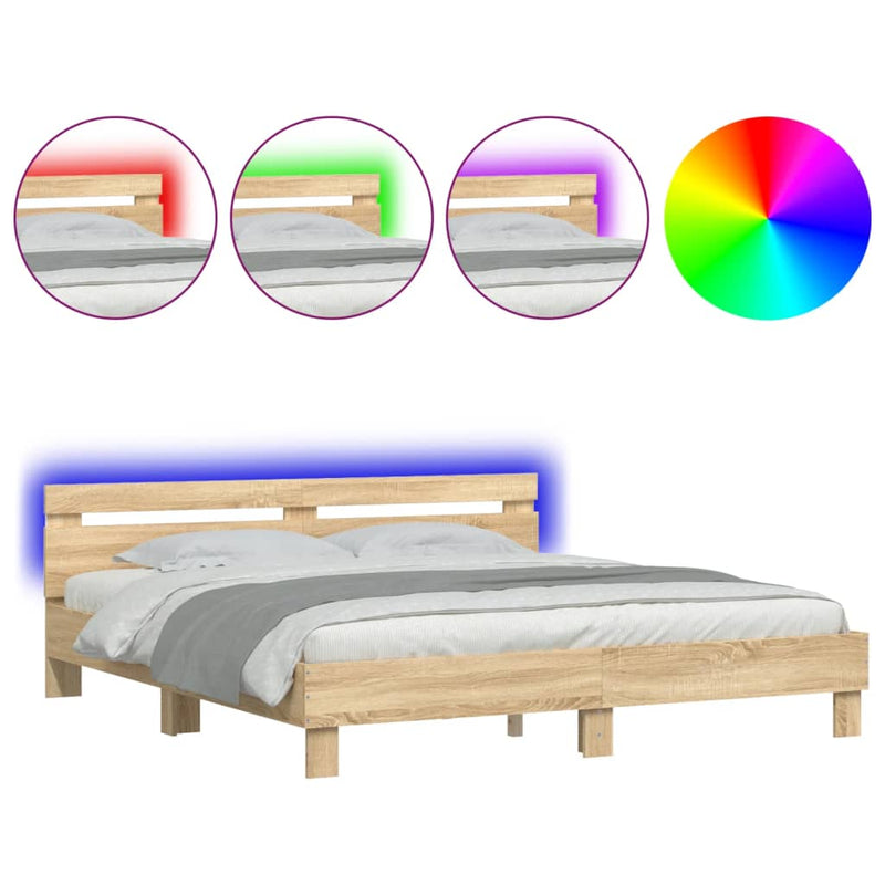 Bed Frame with LED without Mattress Sonoma Oak 183x203 cm King Payday Deals