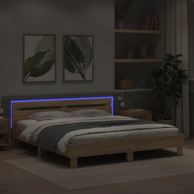 Bed Frame with LED without Mattress Sonoma Oak 183x203 cm King Payday Deals