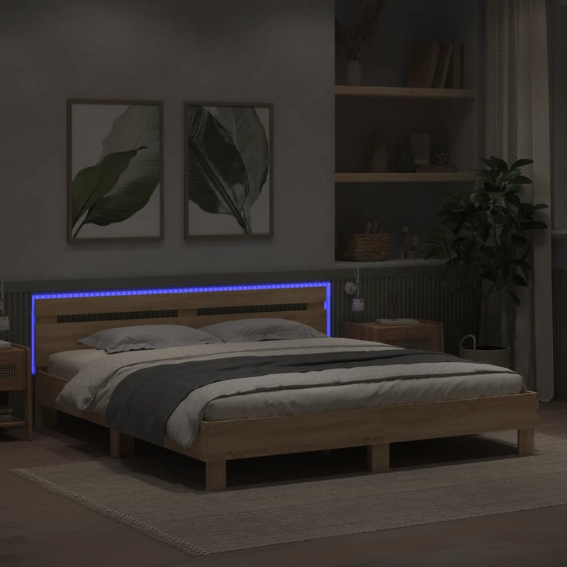 Bed Frame with LED without Mattress Sonoma Oak 183x203 cm King Payday Deals