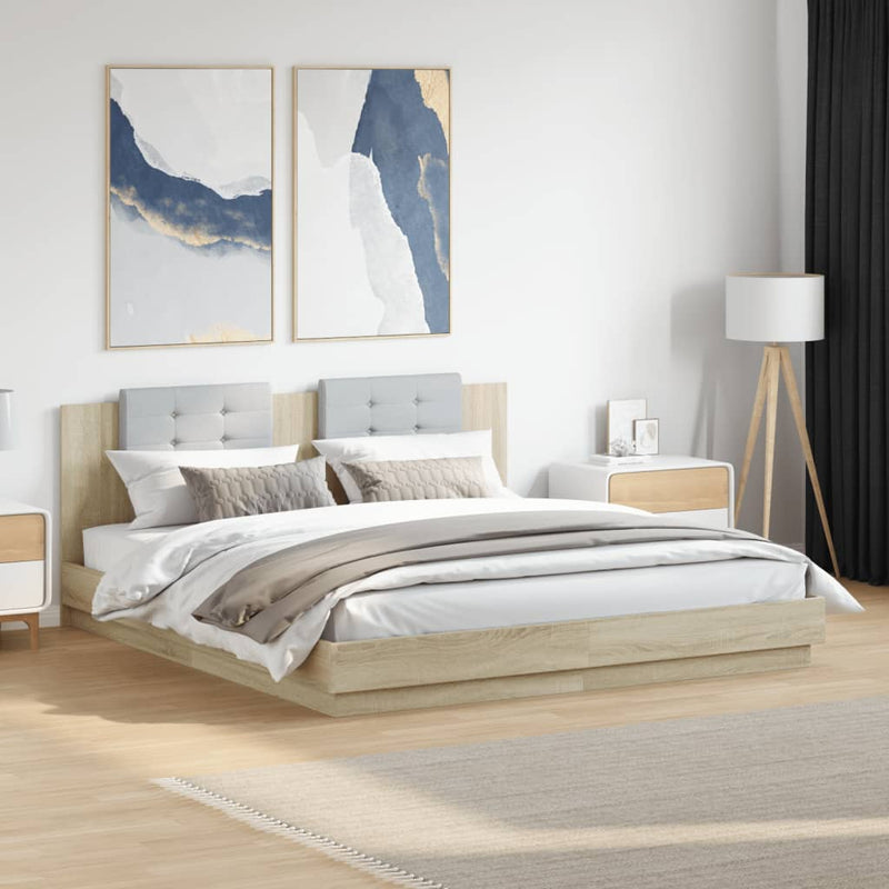 Bed Frame with LED without Mattress Sonoma Oak 183x203 cm King Payday Deals