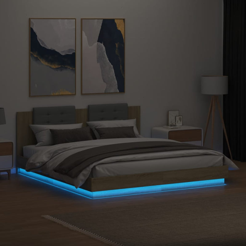 Bed Frame with LED without Mattress Sonoma Oak 183x203 cm King Payday Deals