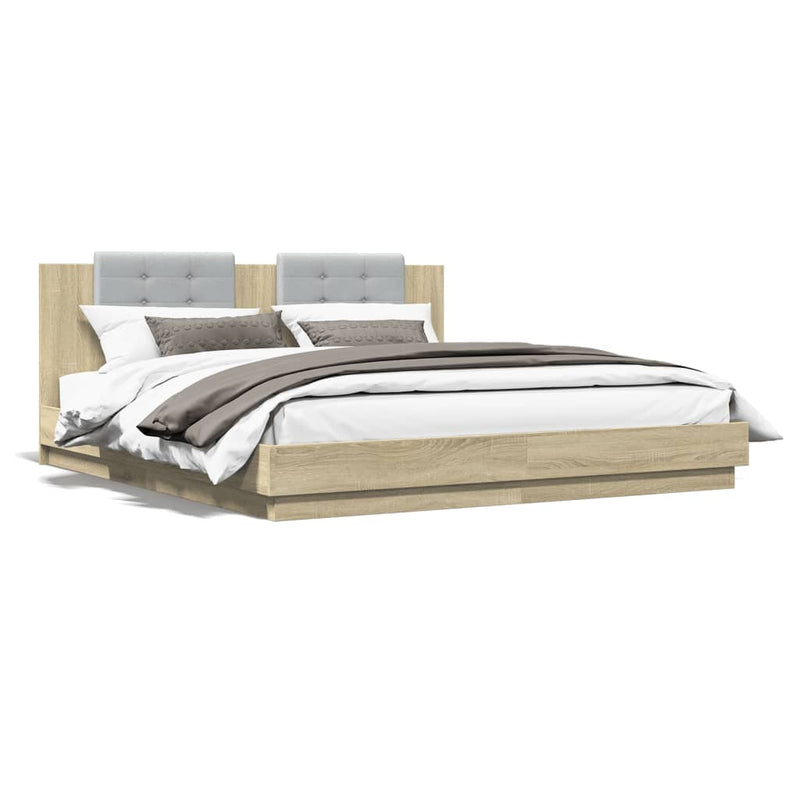 Bed Frame with LED without Mattress Sonoma Oak 183x203 cm King Payday Deals