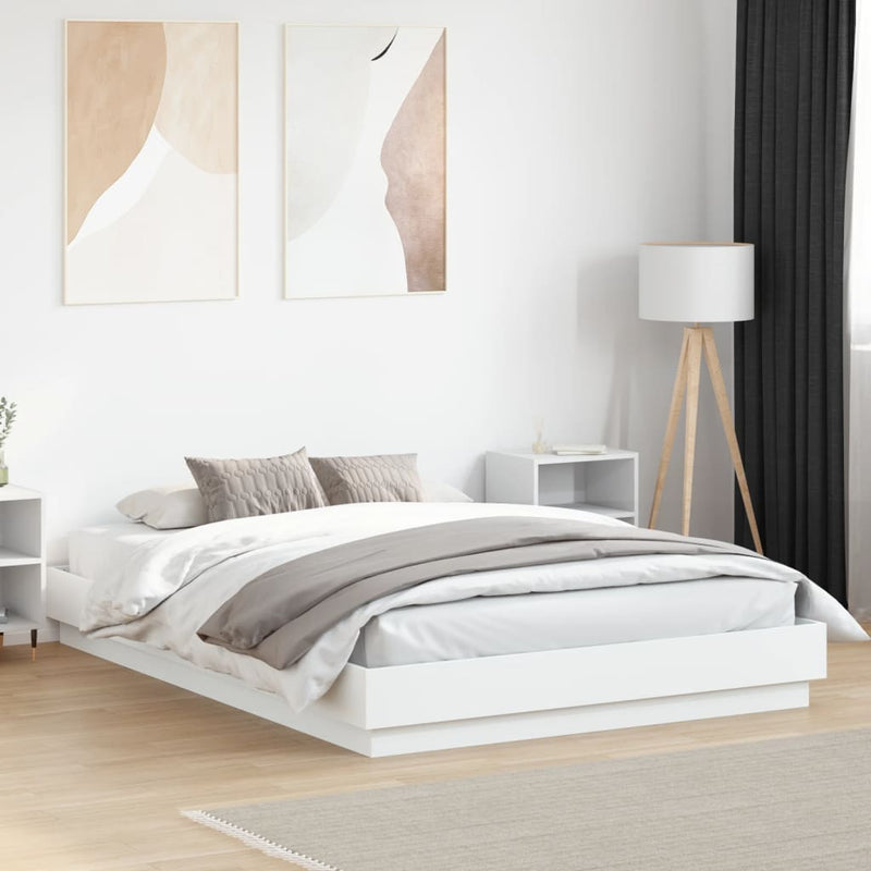 Bed Frame with LED without Mattress White 150x200 cm Payday Deals