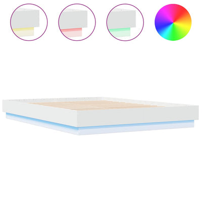 Bed Frame with LED without Mattress White 150x200 cm Payday Deals