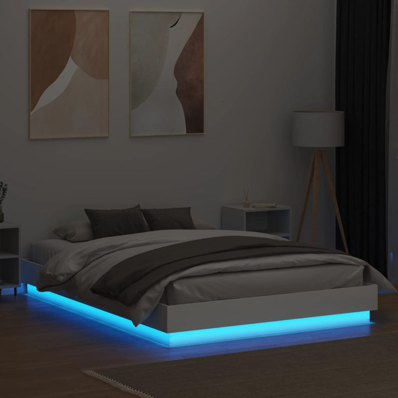 Bed Frame with LED without Mattress White 150x200 cm Payday Deals