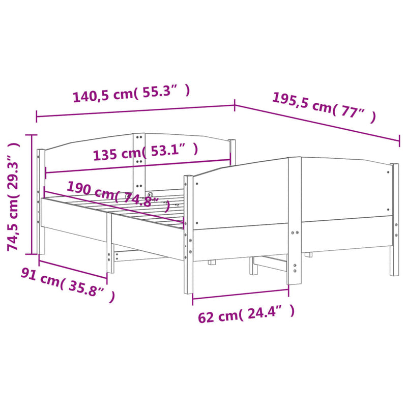 Bed Frame without Mattress 135x190 cm Solid Wood Pine Payday Deals