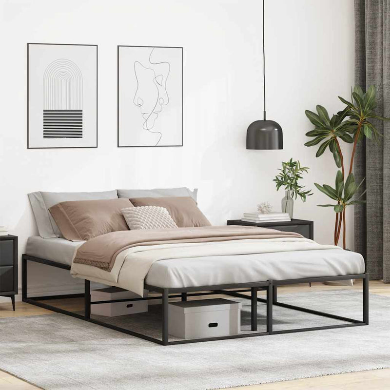 Bed Frame without Mattress Black 137x187 cm Double Metal Payday Deals
