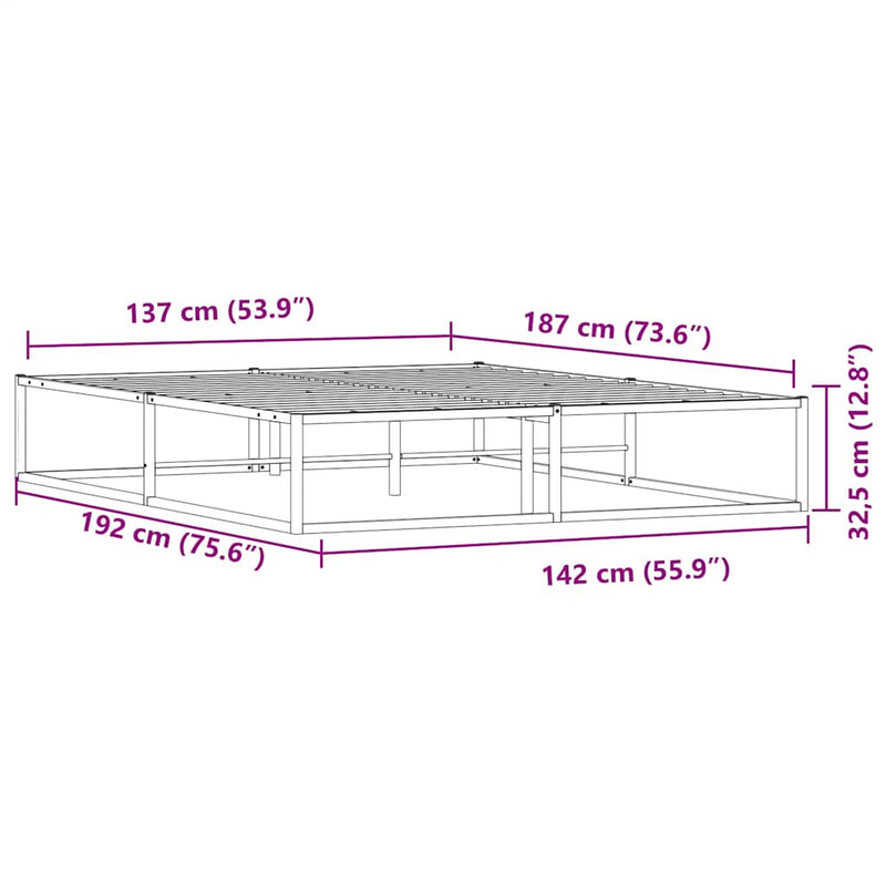 Bed Frame without Mattress Black 137x187 cm Double Metal Payday Deals