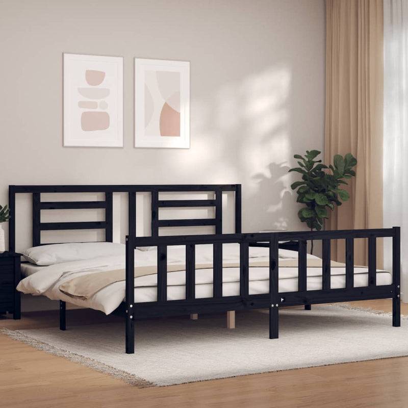 Bed Frame without Mattress Black 183x203 cm King Solid Wood Pine Payday Deals