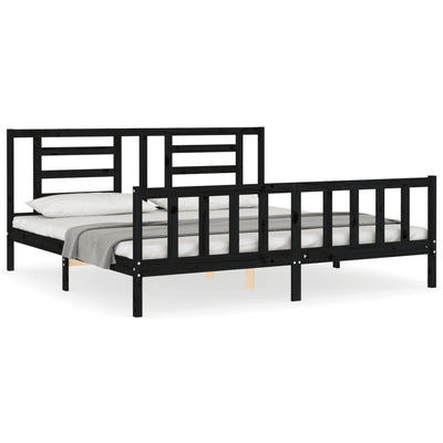 Bed Frame without Mattress Black 183x203 cm King Solid Wood Pine Payday Deals