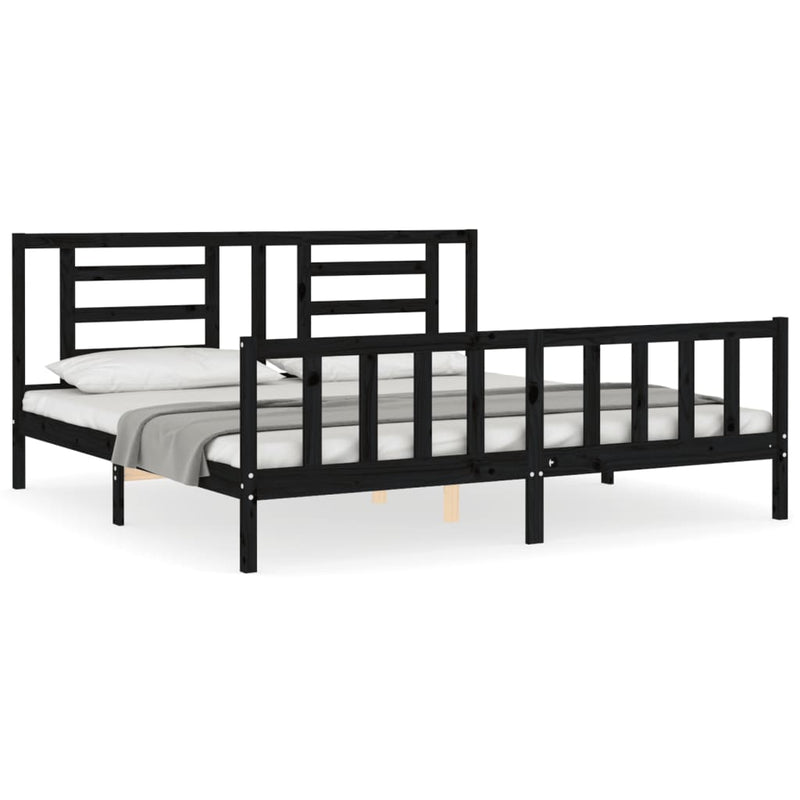 Bed Frame without Mattress Black 183x203 cm King Solid Wood Pine Payday Deals