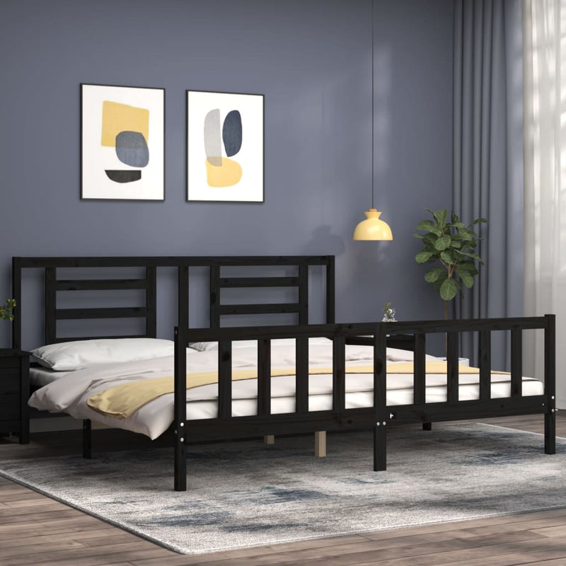 Bed Frame without Mattress Black 183x203 cm King Solid Wood Pine Payday Deals