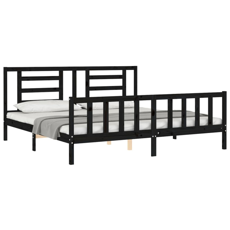 Bed Frame without Mattress Black 183x203 cm King Solid Wood Pine Payday Deals