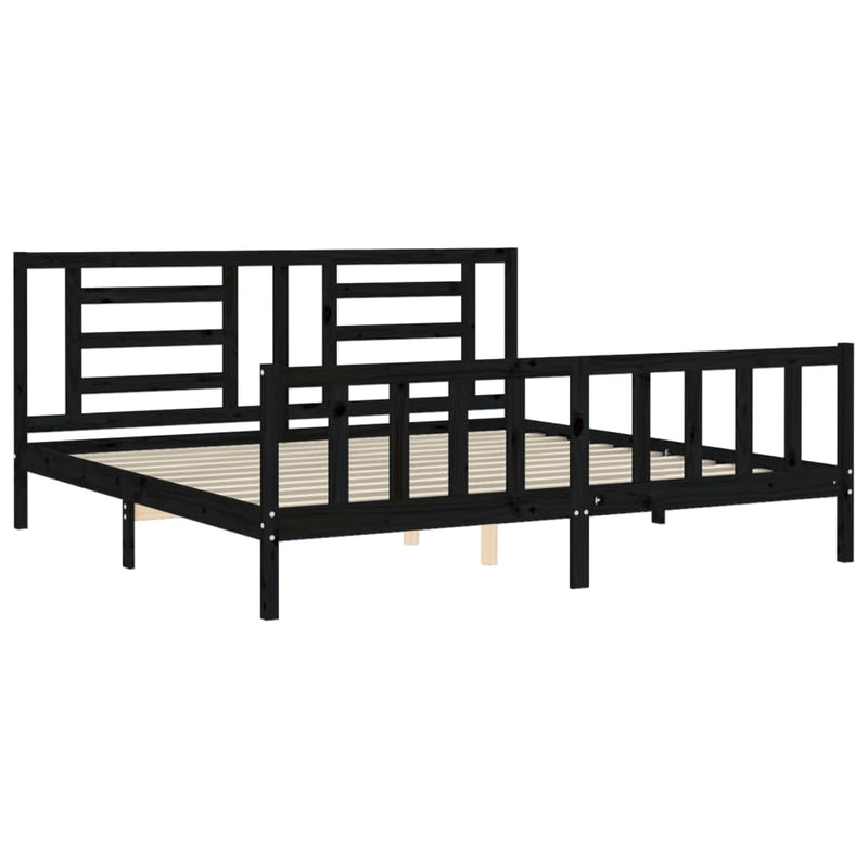 Bed Frame without Mattress Black 183x203 cm King Solid Wood Pine Payday Deals