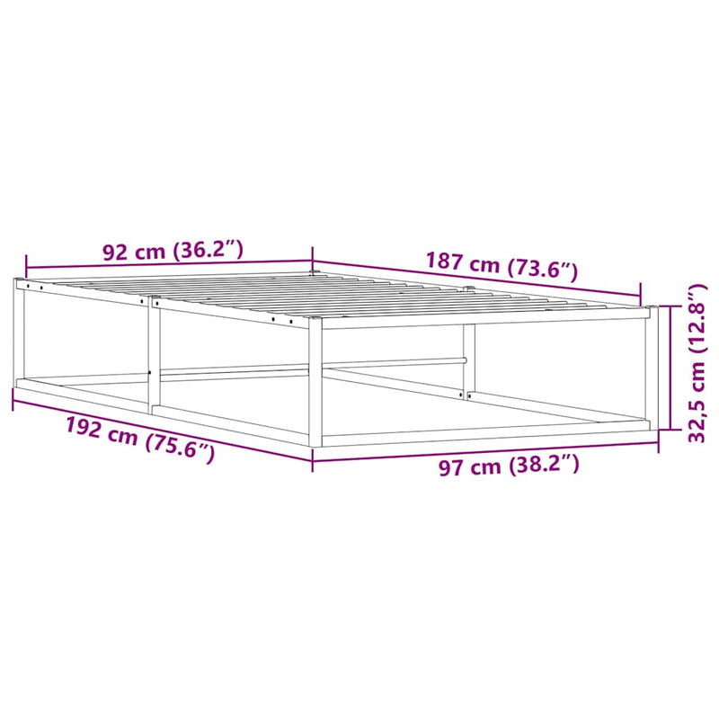 Bed Frame without Mattress Black 92x187 cm Single Metal Payday Deals