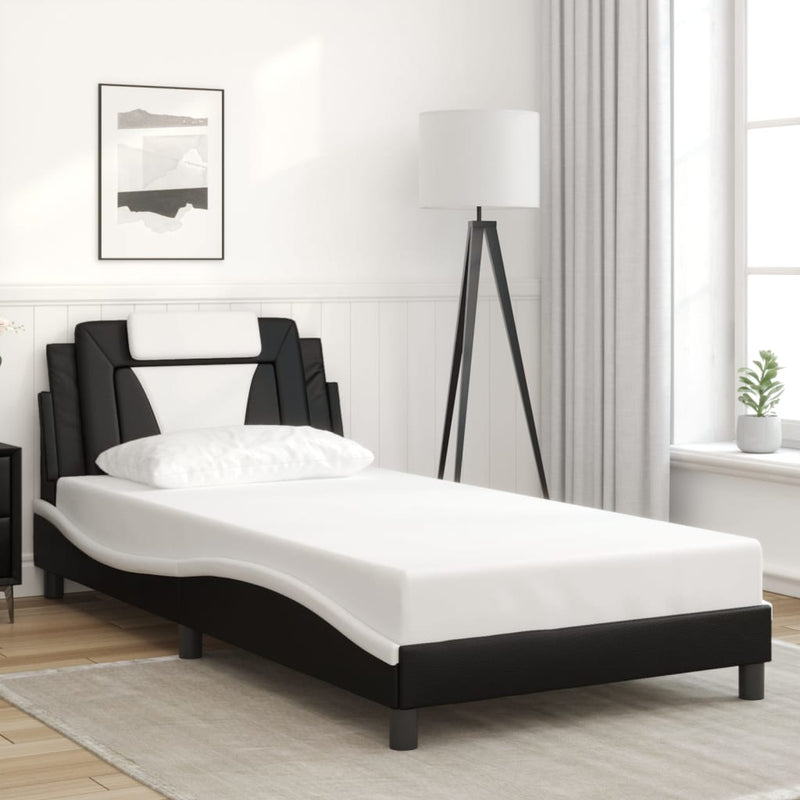 Bed Frame without Mattress Black and White 107x203 cm King Single Faux Leather Payday Deals