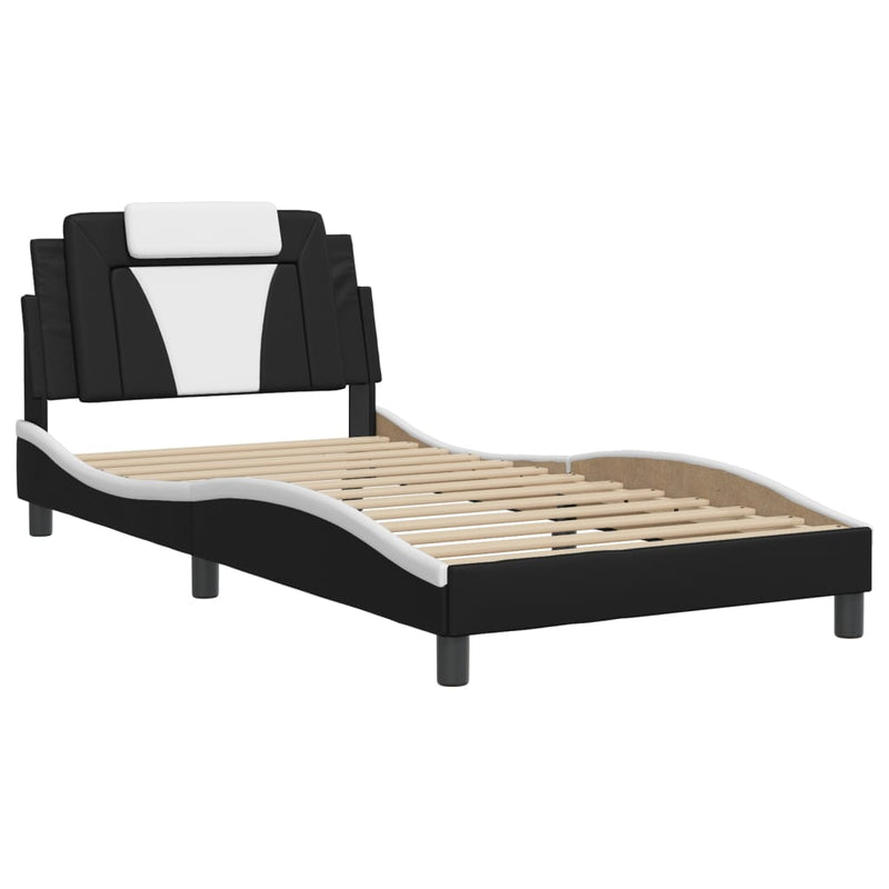 Bed Frame without Mattress Black and White 107x203 cm King Single Faux Leather Payday Deals