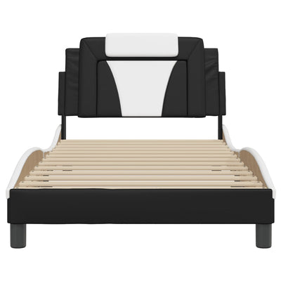 Bed Frame without Mattress Black and White 107x203 cm King Single Faux Leather Payday Deals