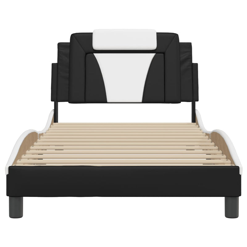 Bed Frame without Mattress Black and White 107x203 cm King Single Faux Leather Payday Deals