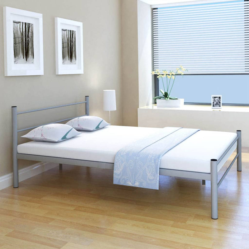 Bed Frame without Mattress Grey Metal Double Size Payday Deals